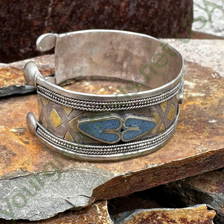 Vintage Sterling Silver Lapis Mosaic Heart Cuff Bracelet Bracelet