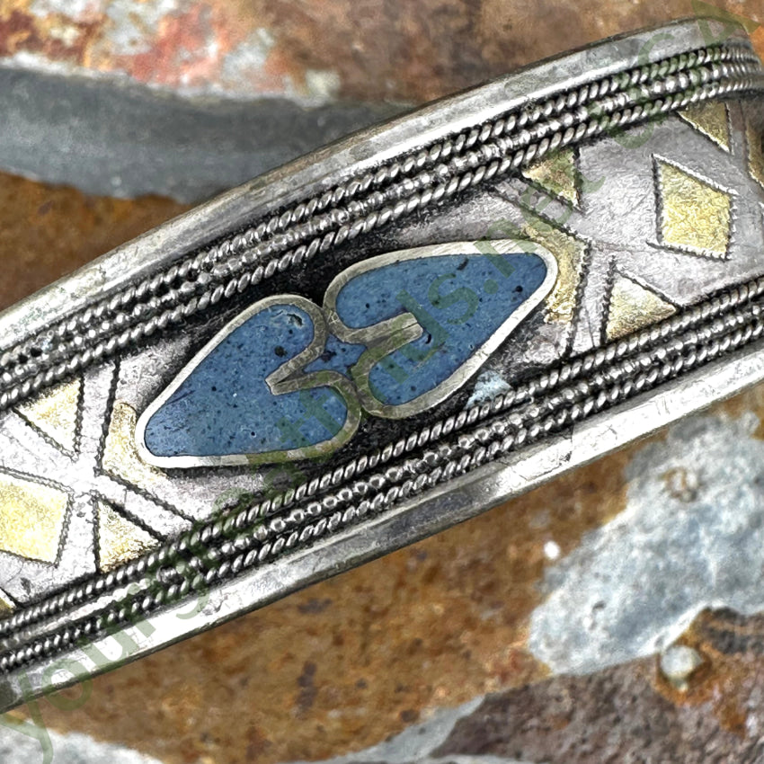 Vintage Sterling Silver Lapis Mosaic Heart Cuff Bracelet Bracelet
