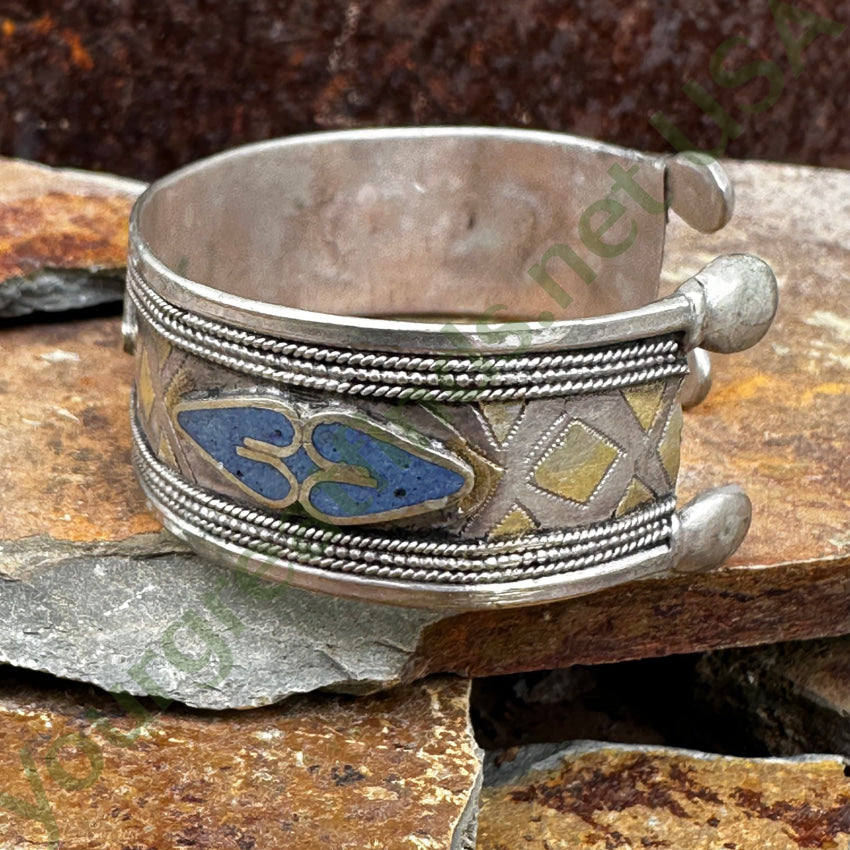 Vintage Sterling Silver Lapis Mosaic Heart Cuff Bracelet Bracelet