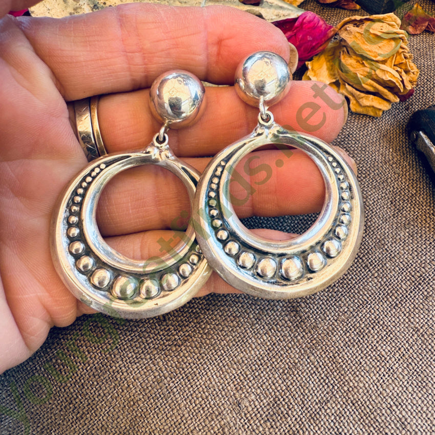 Vintage Sterling Silver Large Hoop Pierced Post Earrings earrings