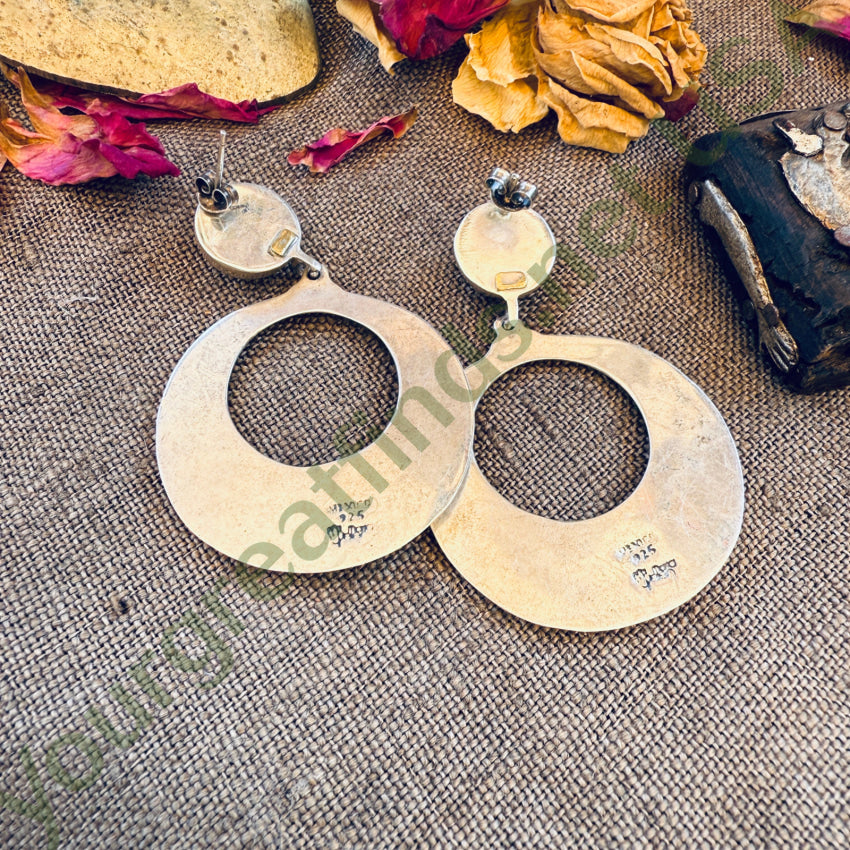 Vintage Sterling Silver Large Hoop Pierced Post Earrings earrings