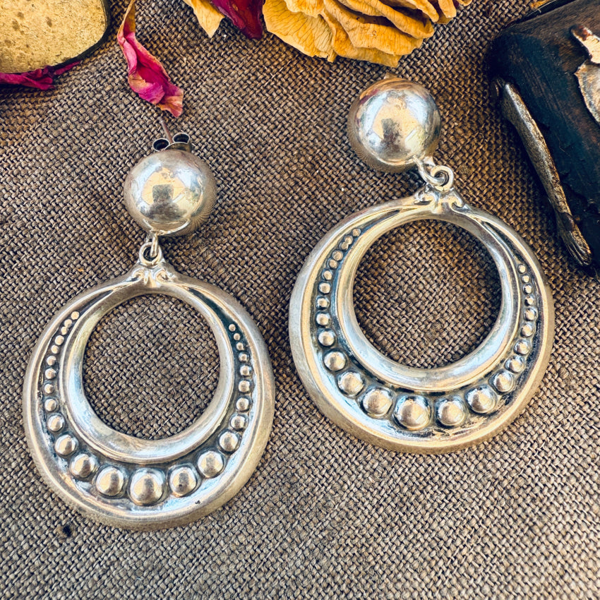 Vintage Sterling Silver Large Hoop Pierced Post Earrings earrings