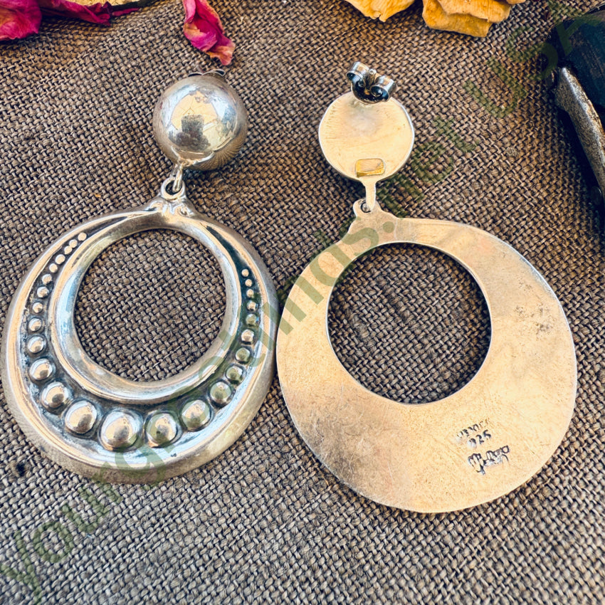 Vintage Sterling Silver Large Hoop Pierced Post Earrings earrings