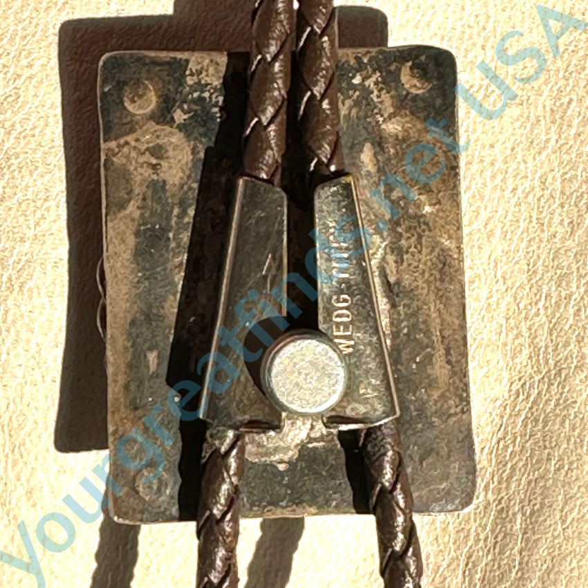 Vintage Sterling Silver Leather Boulder Malachite Bolo Tie