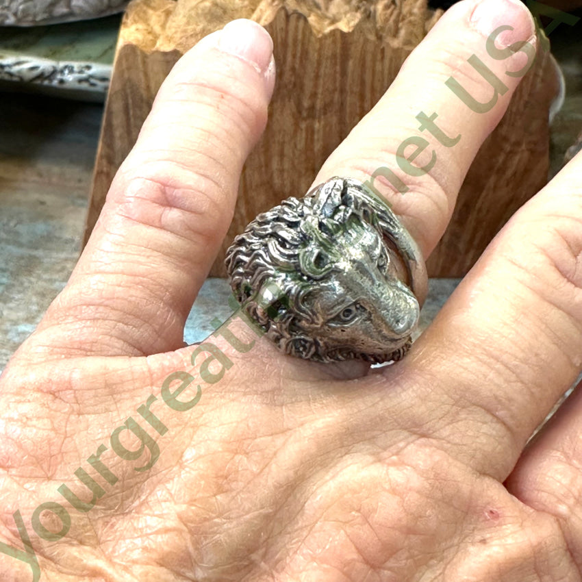 Vintage Sterling Silver Leo Lion Ring Size 8