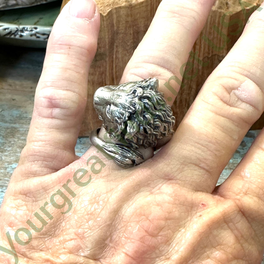 Vintage Sterling Silver Leo Lion Ring Size 8