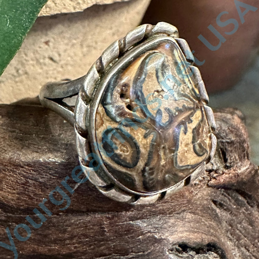 Vintage Sterling Silver Leopard Jasper Ring Size 9