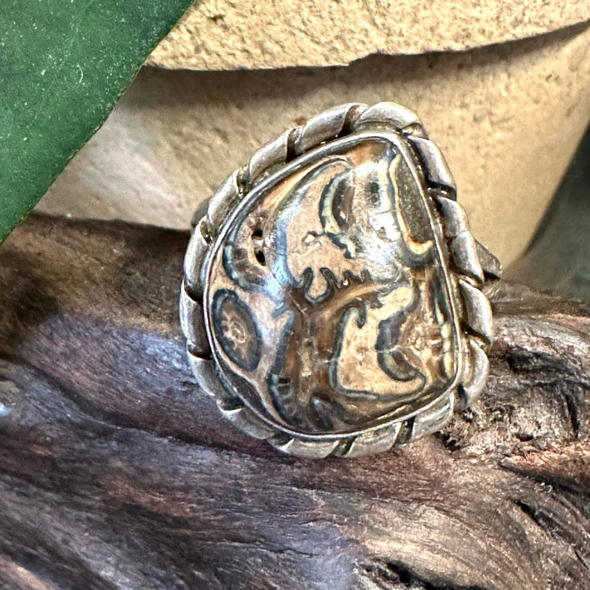 Vintage Sterling Silver Leopard Jasper Ring Size 9