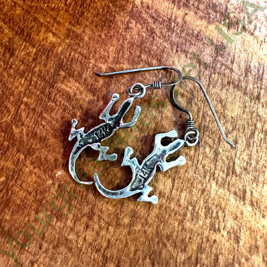 Vintage Sterling Silver Lizard Pierced Earrings