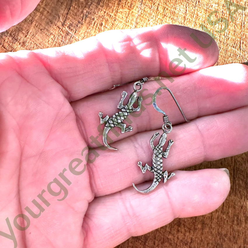 Vintage Sterling Silver Lizard Pierced Earrings