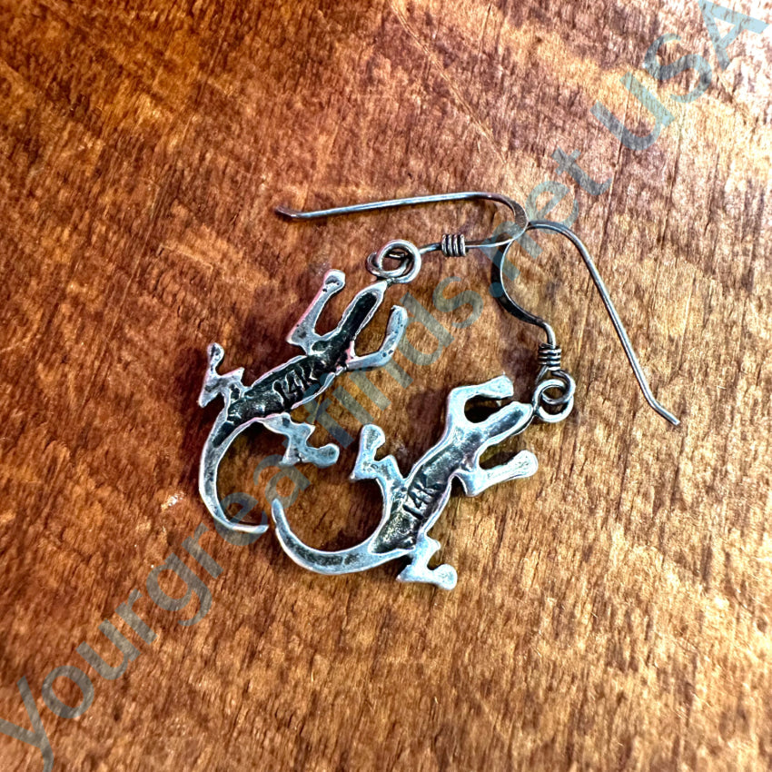 Vintage Sterling Silver Lizard Pierced Earrings