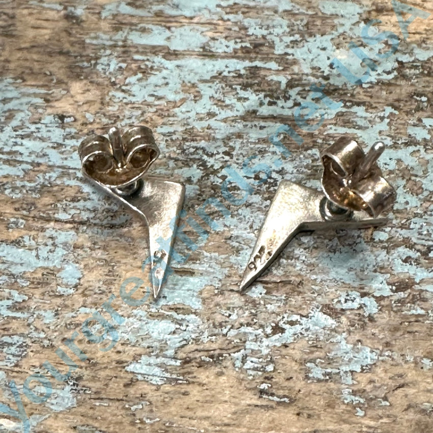 Vintage Sterling Silver Malachite Boomerang Stud Earrings