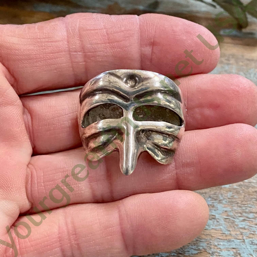 Vintage Sterling Silver Mask Brooch Taxco Mexico