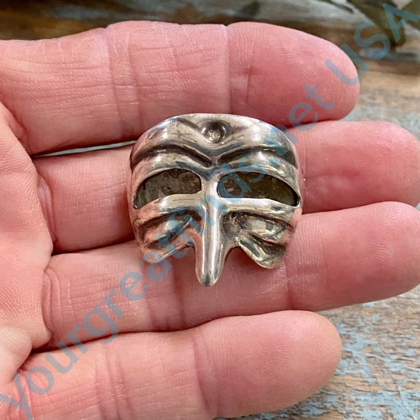 Vintage Sterling Silver Mask Brooch Taxco Mexico