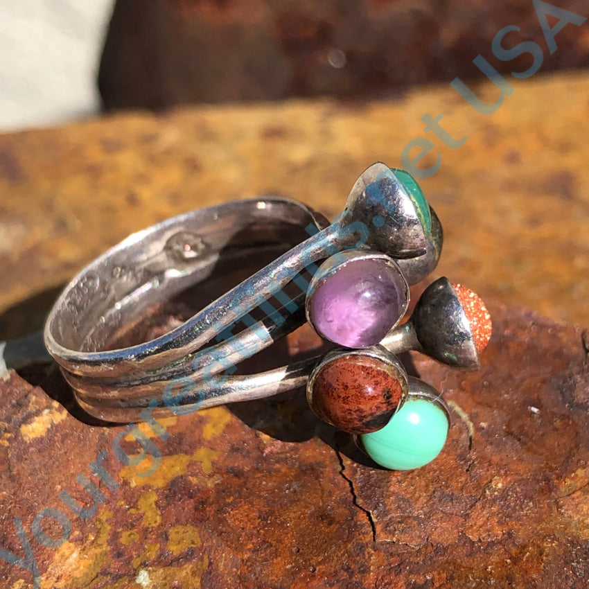 Vintage Sterling Silver Mexican Gemstone Ring Size 7