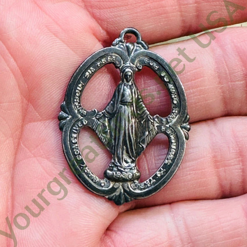 Vintage Sterling Silver Miraculous Mary Devotional Pendant