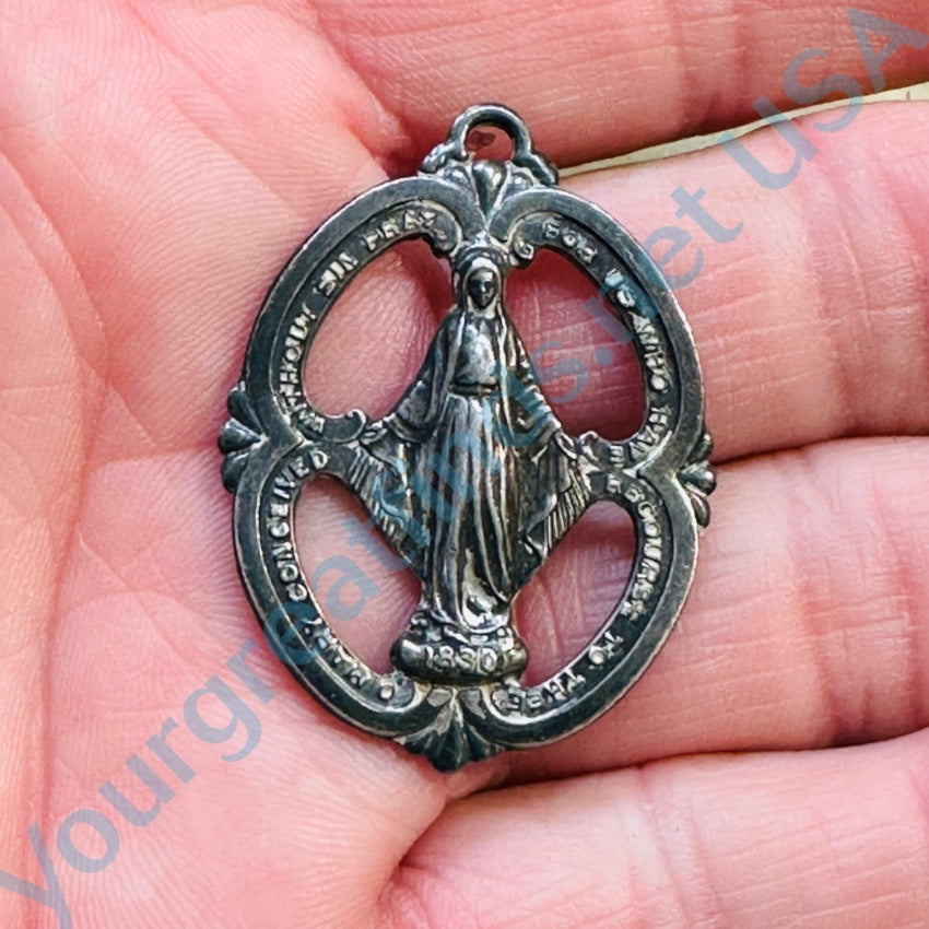 Vintage Sterling Silver Miraculous Mary Devotional Pendant
