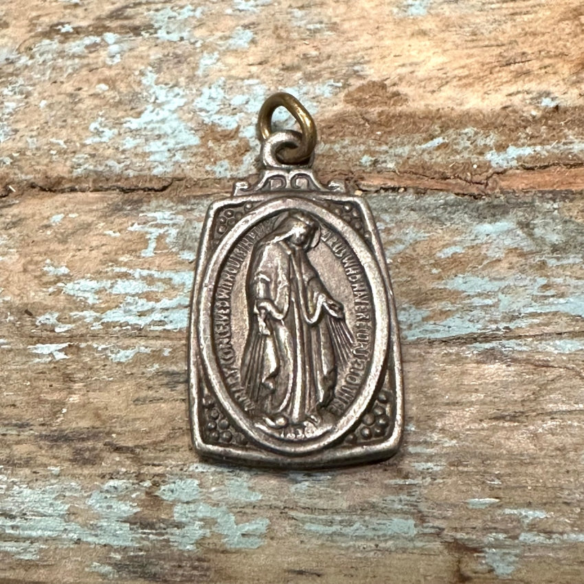 Vintage Sterling Silver Miraculous Mary Devotional Pendant