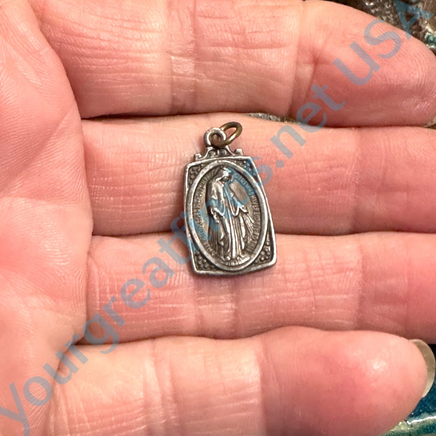 Vintage Sterling Silver Miraculous Mary Devotional Pendant