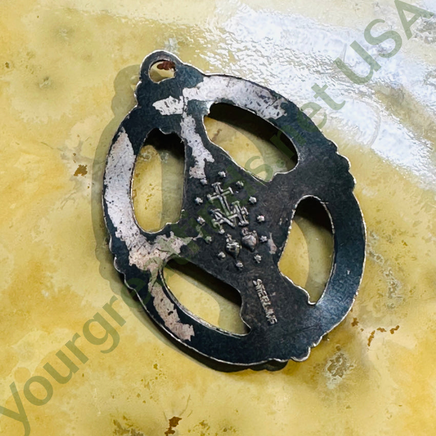 Vintage Sterling Silver Miraculous Mary Devotional Pendant
