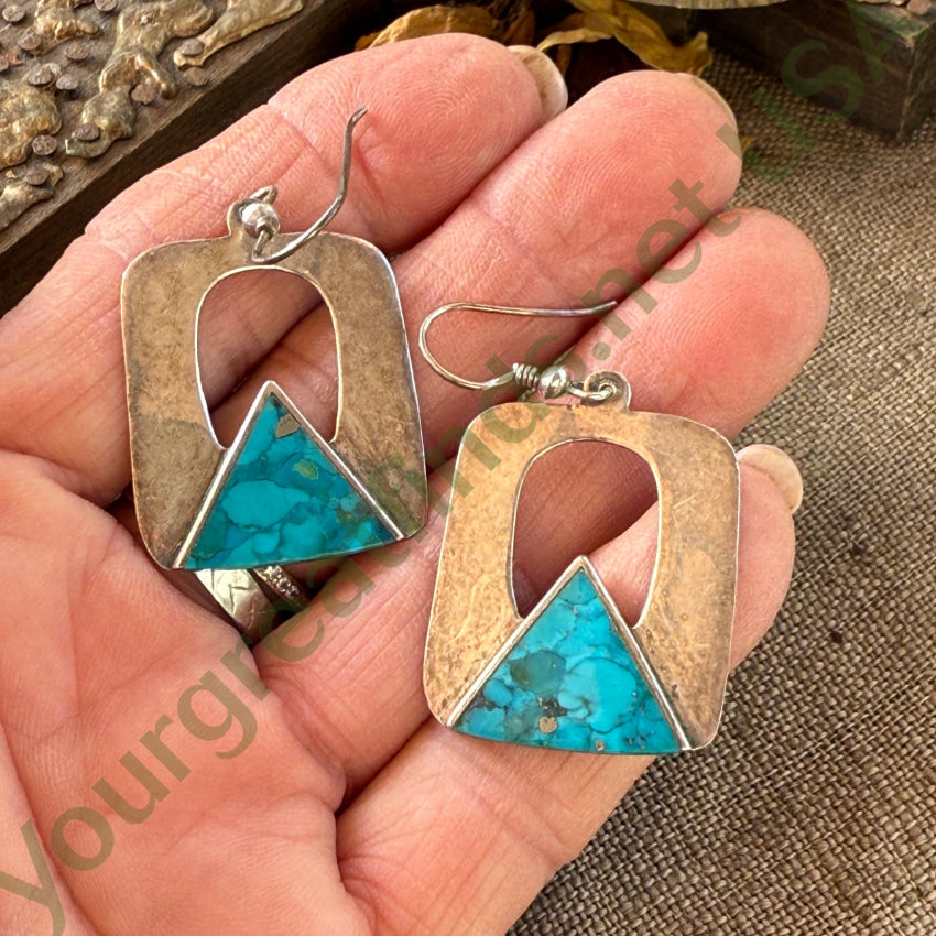 Vintage Sterling Silver & Mojave Blue Turquoise Pierced Earrings earrings