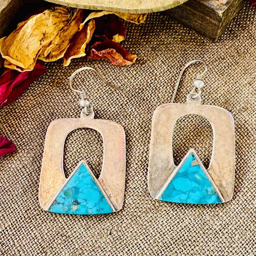 Vintage Sterling Silver & Mojave Blue Turquoise Pierced Earrings earrings