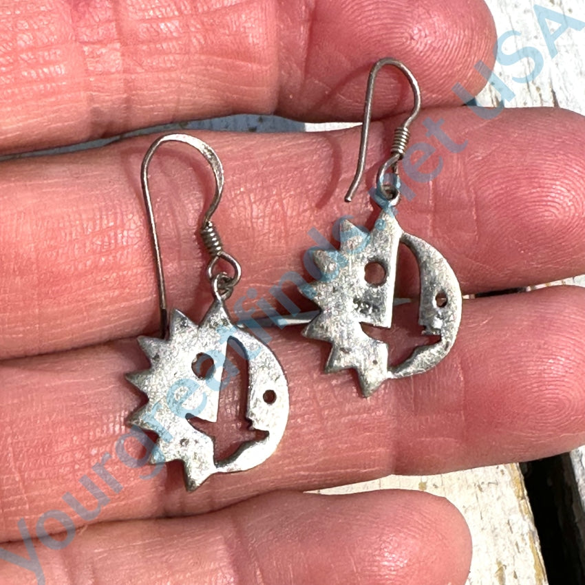 Vintage Sterling Silver Moon & Sun Pierced Earrings