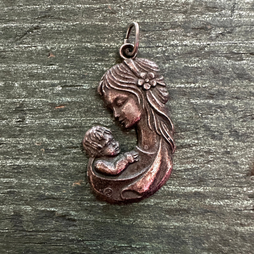 Vintage Sterling Silver Mother & Child Pendant Pendant