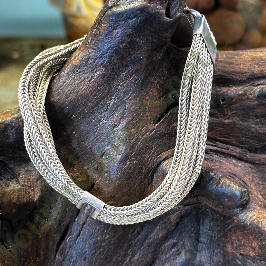 Vintage Sterling Silver Multi-Cable Bracelet Etched Clasp
