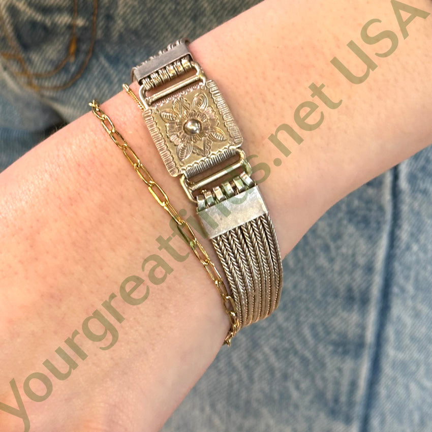 Vintage Sterling Silver Multi-Cable Bracelet Etched Clasp