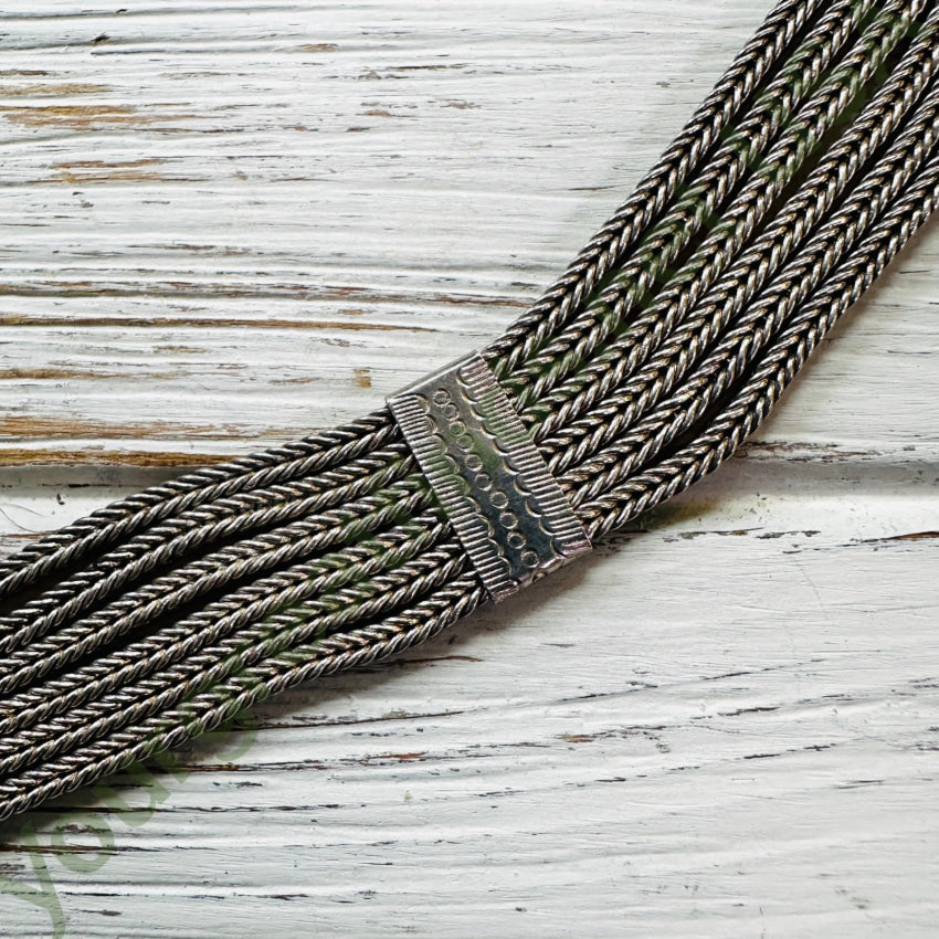 Vintage Sterling Silver Multi-Cable Bracelet Etched Clasp