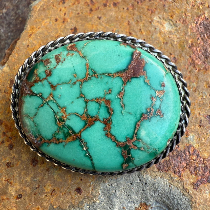 Vintage Sterling Silver Natural Spider Web Turquoise Brooch Pin Brooch Pin