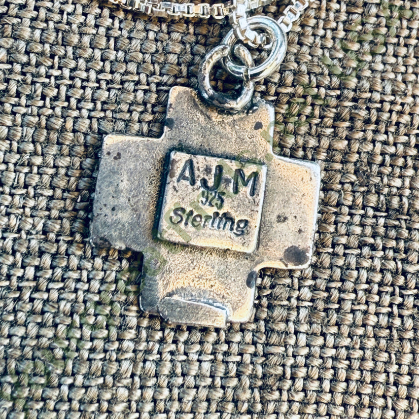 Vintage Sterling Silver Navajo Stamped Cross Pendant & Chain Necklace earrings