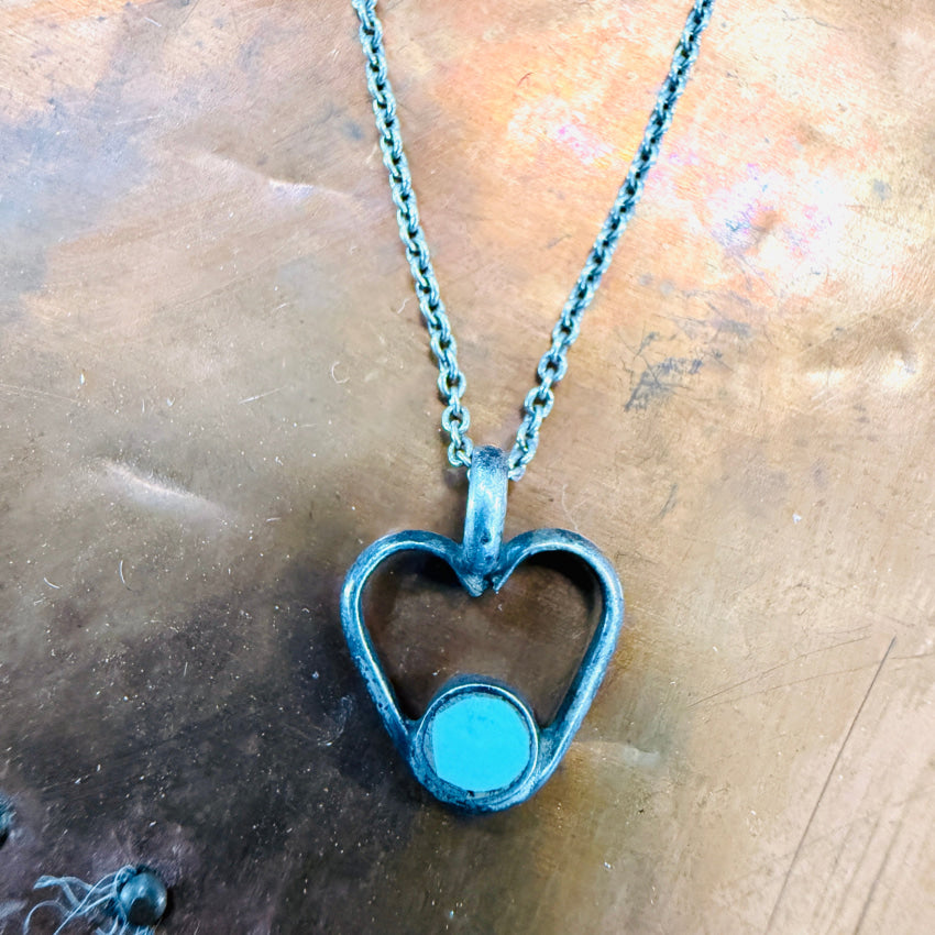 Vintage Sterling Silver Navajo Turquoise Heart Necklace Necklace