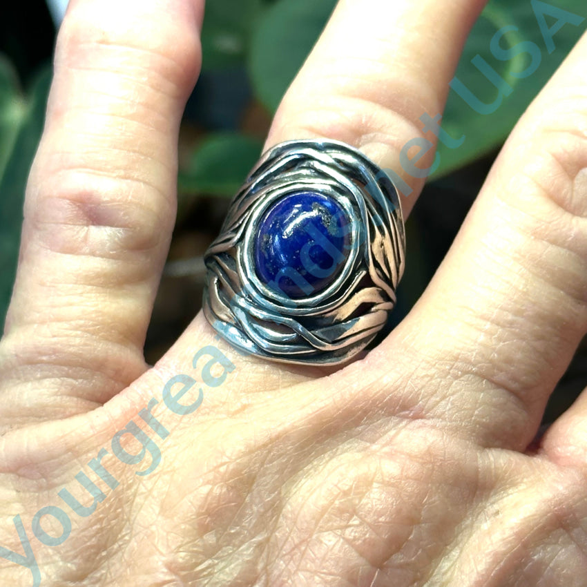 Vintage Sterling Silver Nest Ring Lpais Lazuli Size 7 1/4
