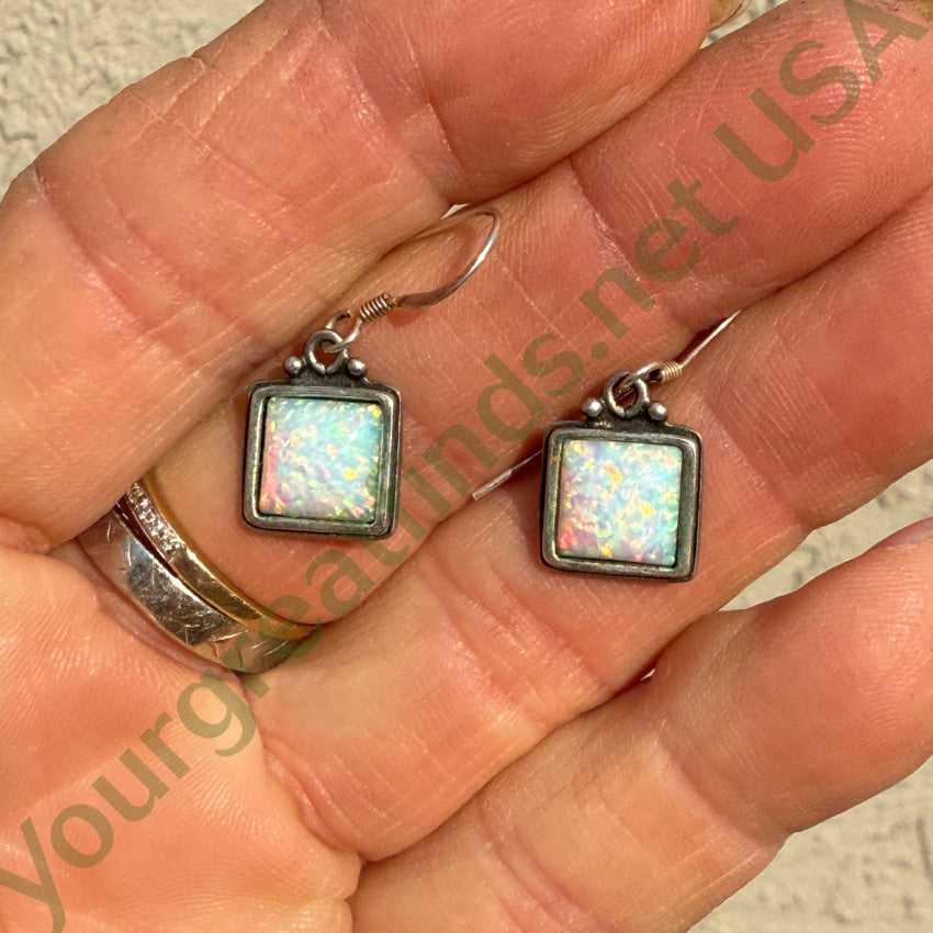 Vintage Sterling Silver & Opal Pierced Earrings earrings