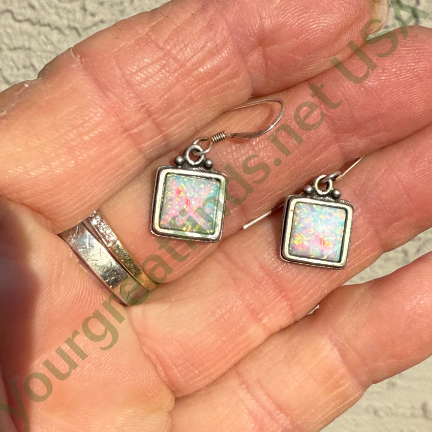 Vintage Sterling Silver & Opal Pierced Earrings earrings