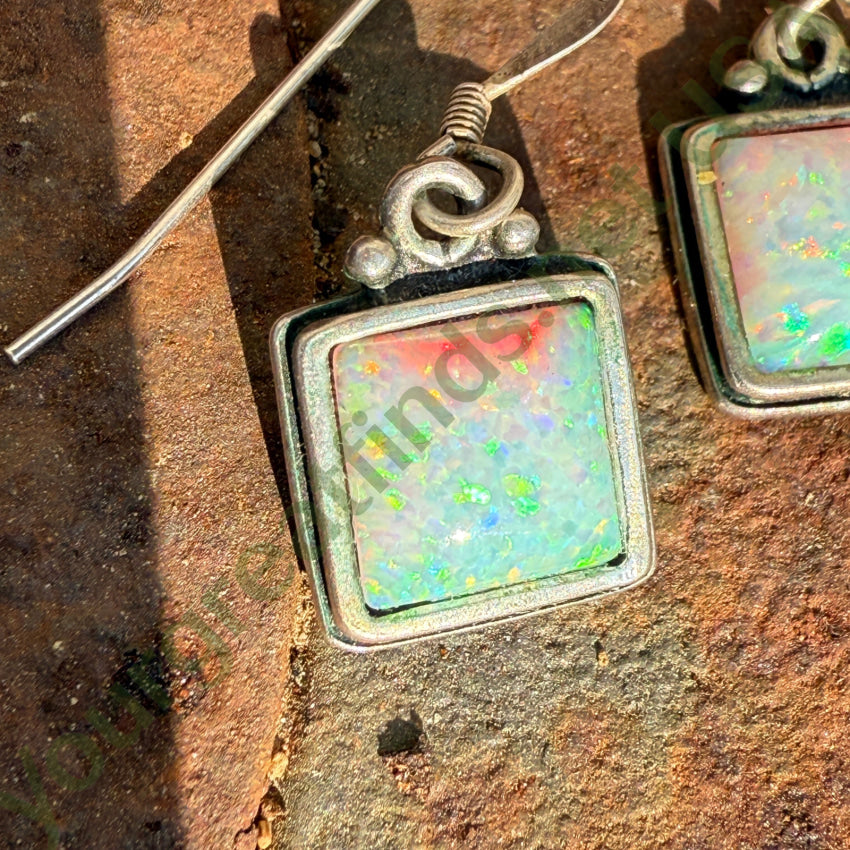 Vintage Sterling Silver & Opal Pierced Earrings earrings