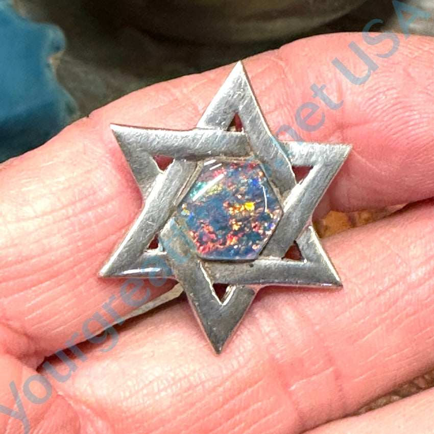 Vintage Sterling Silver & Opal Star Of David Pendant