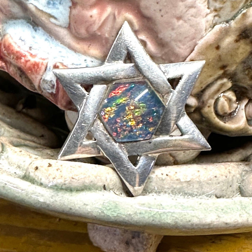 Vintage Sterling Silver & Opal Star Of David Pendant