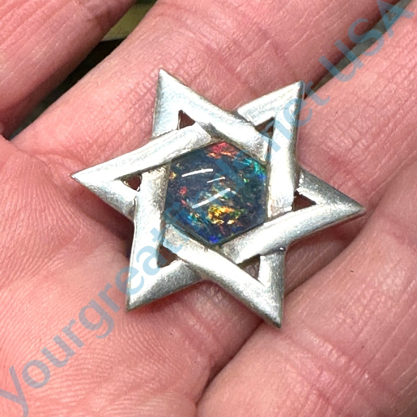 Vintage Sterling Silver & Opal Star Of David Pendant