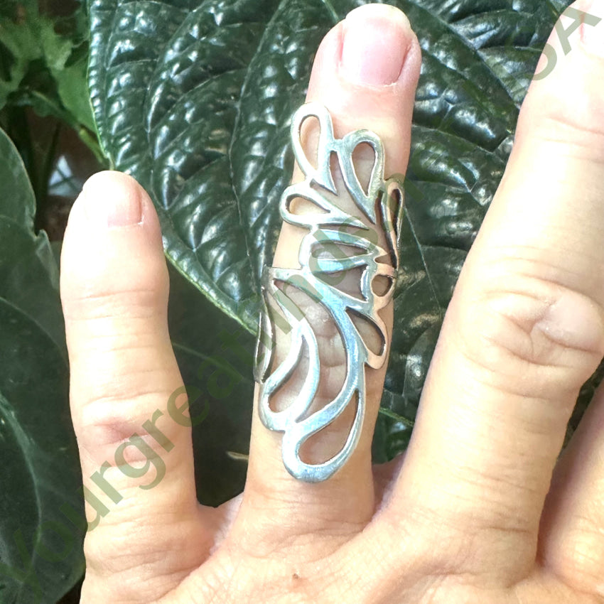 Vintage Sterling Silver Open Work Long Ring Size 6