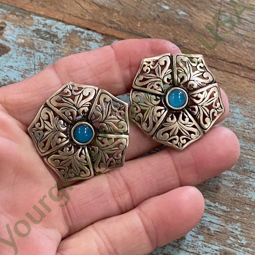 Vintage Sterling Silver Openwork Flower Pierced Earrings