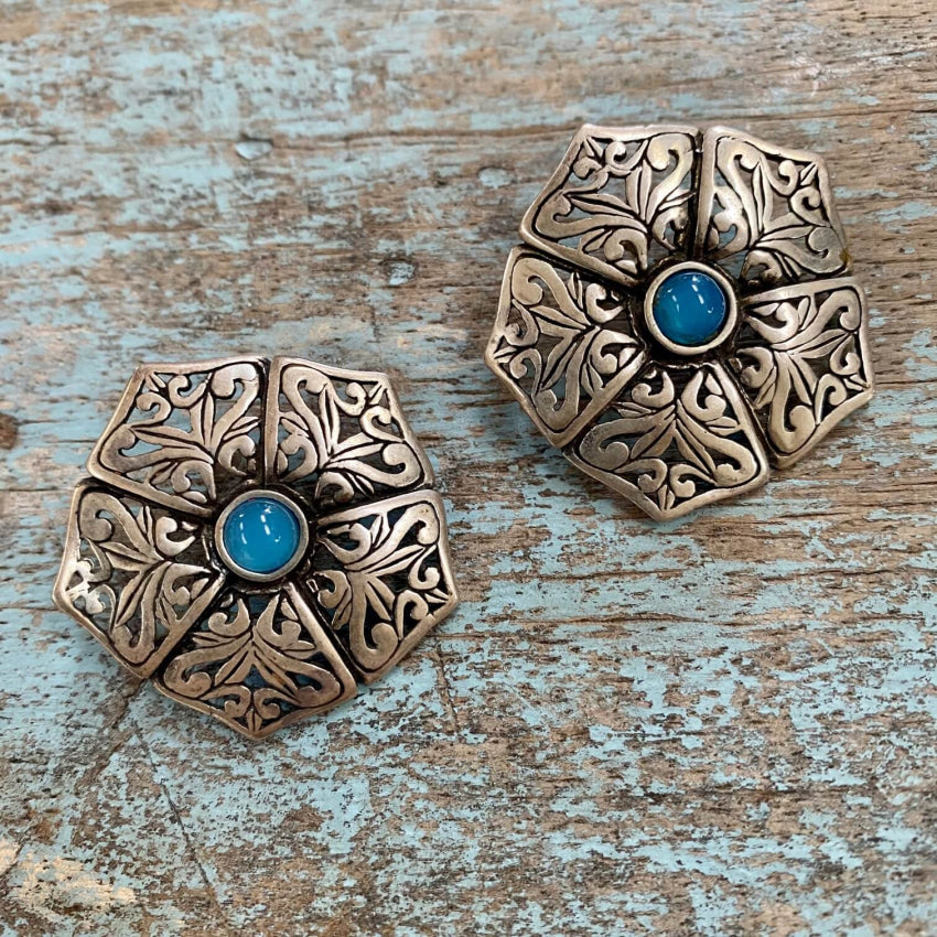 Vintage Sterling Silver Openwork Flower Pierced Earrings