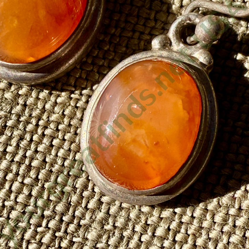 Vintage Sterling Silver & Orange Carnelian Pierced Earrings Earrings