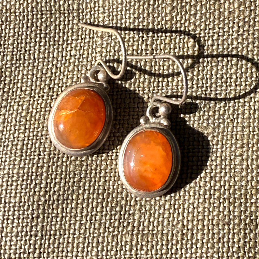 Vintage Sterling Silver & Orange Carnelian Pierced Earrings Earrings