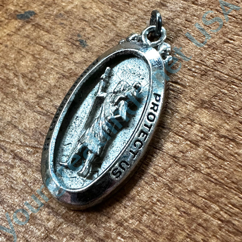 Vintage Sterling Silver Oval St. Christopher Pendant Pendant