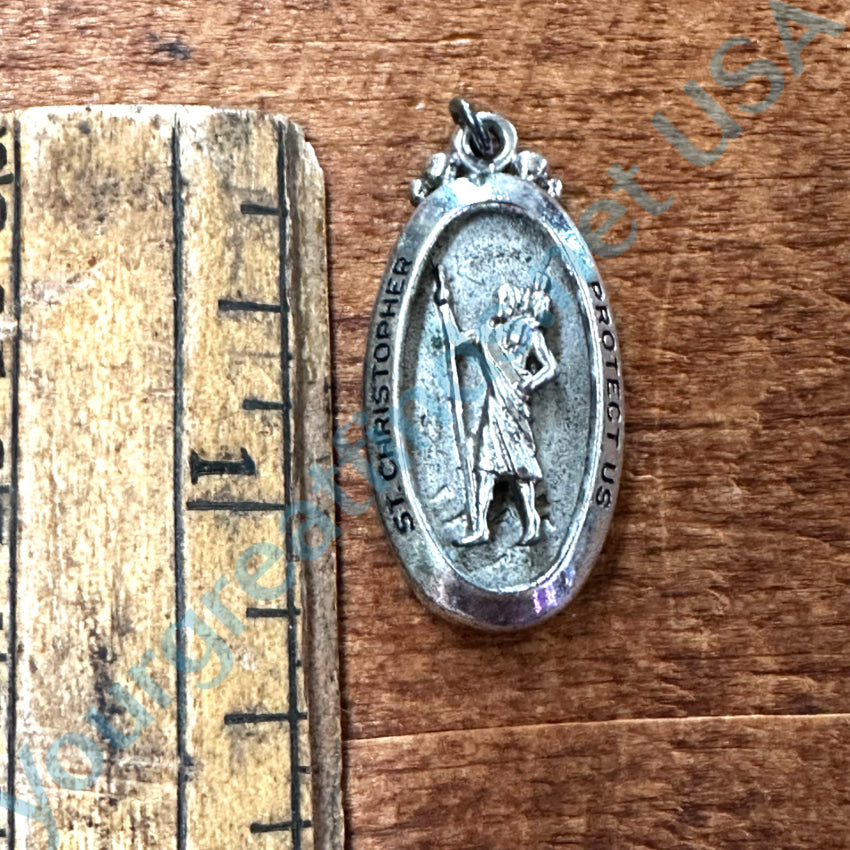 Vintage Sterling Silver Oval St. Christopher Pendant Pendant