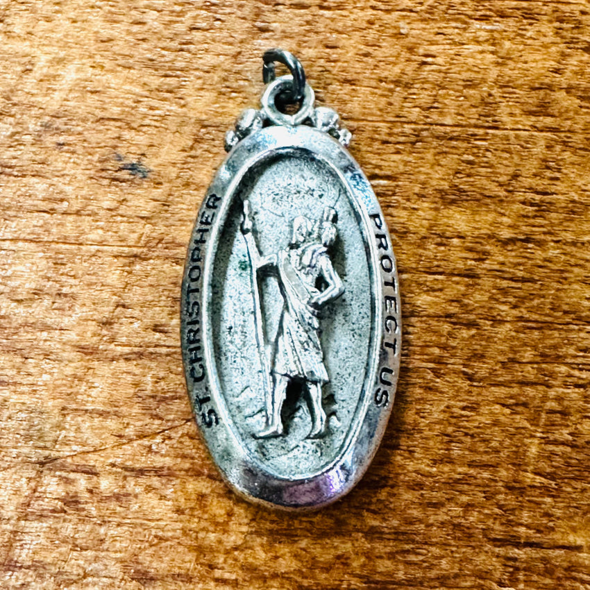 Vintage Sterling Silver Oval St. Christopher Pendant Pendant