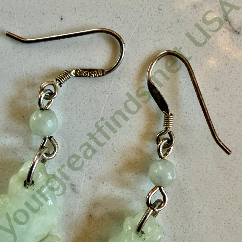 Vintage Sterling Silver & Pale Green Jade Fish Pierced Earrings earrings